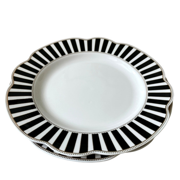 Grace Teaware Fine Porcelain Dinner Plates 11in Black & White Striped Set of 4 - Picture 7 of 12